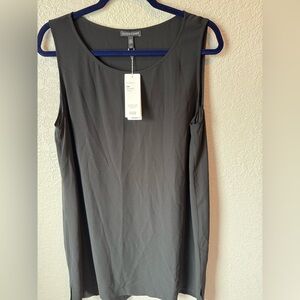 Eileen Fisher L Black Midi sleeveless 100%silk dress NWT